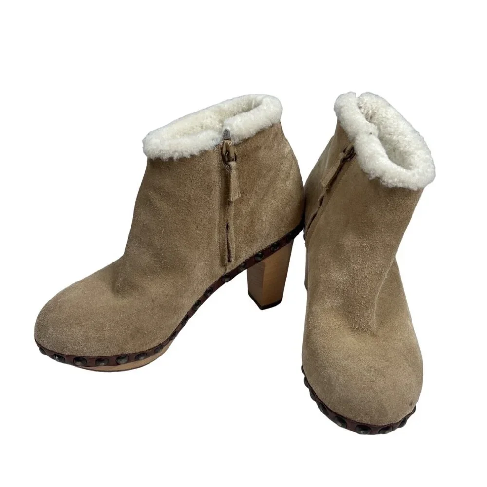 Barney’s NY Henry Cuir Suede Shearling Platform Clog Studded Ankle Boots Sz 36 - Picture 2 of 14
